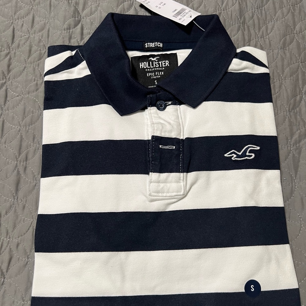 Men HOLLISTER Co./EPIC FLEX Stretch/Short Sleeve POLO Shirt/ White/Blue Striped
